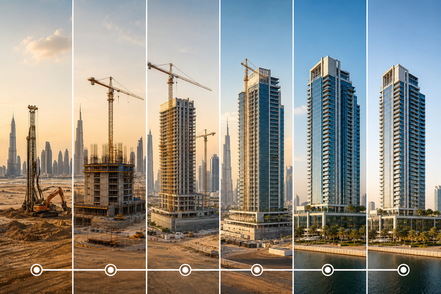 Construction timeline chart showing Dubai project milestones