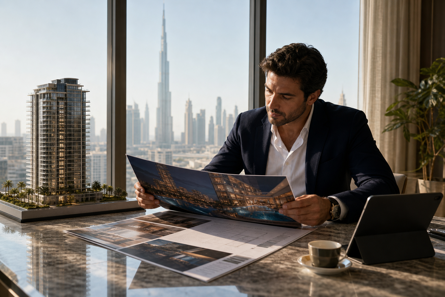Investor reviewing Dubai off-plan SPA and payment schedule