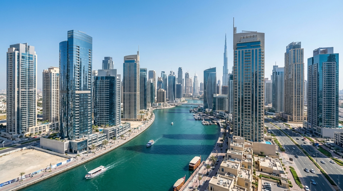 Business Bay Dubai skyline and Dubai Water Canal